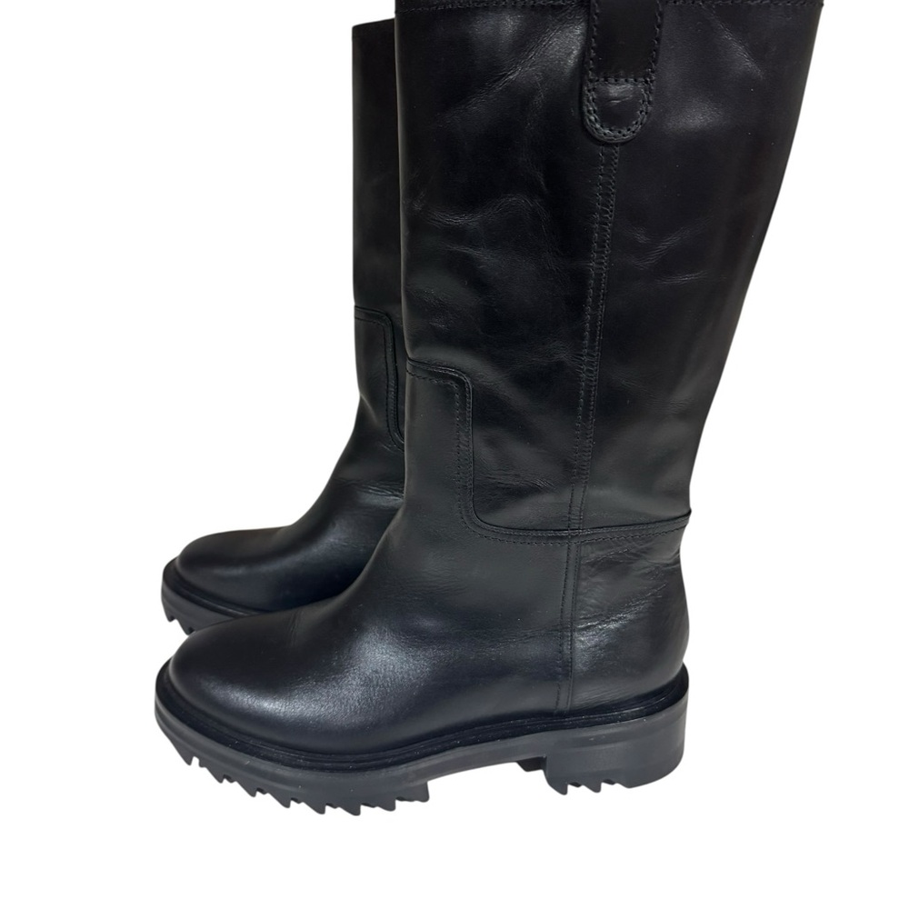 Tamara Mellon Black Leather Easy Rider Pull-on Leather Moto Boots